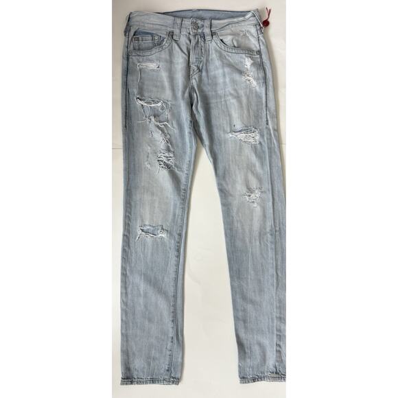 True Religion Dean No Flap Jeans Mens 29 Distressed Light Wash Slim Fit - Picture 3 of 9